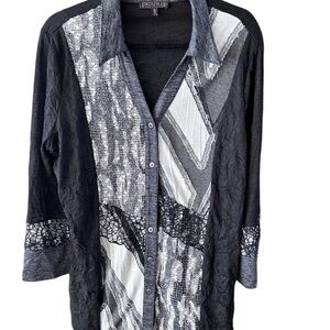 Picadilly Fashion Black and Gray Textured Button Down Shirt Women's Size XL